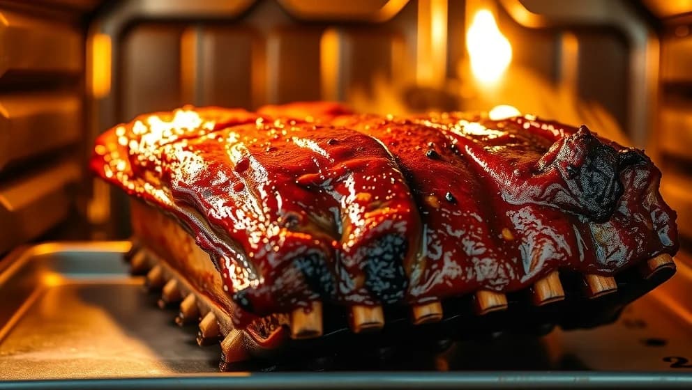 Tjocka revben i ugn med låg temperatur