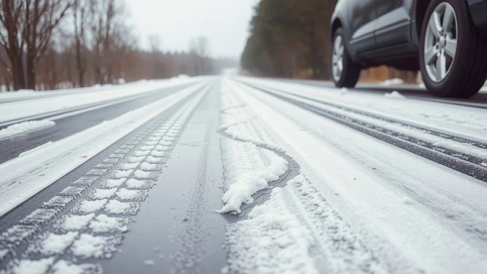 Varning för snö och is på vägen